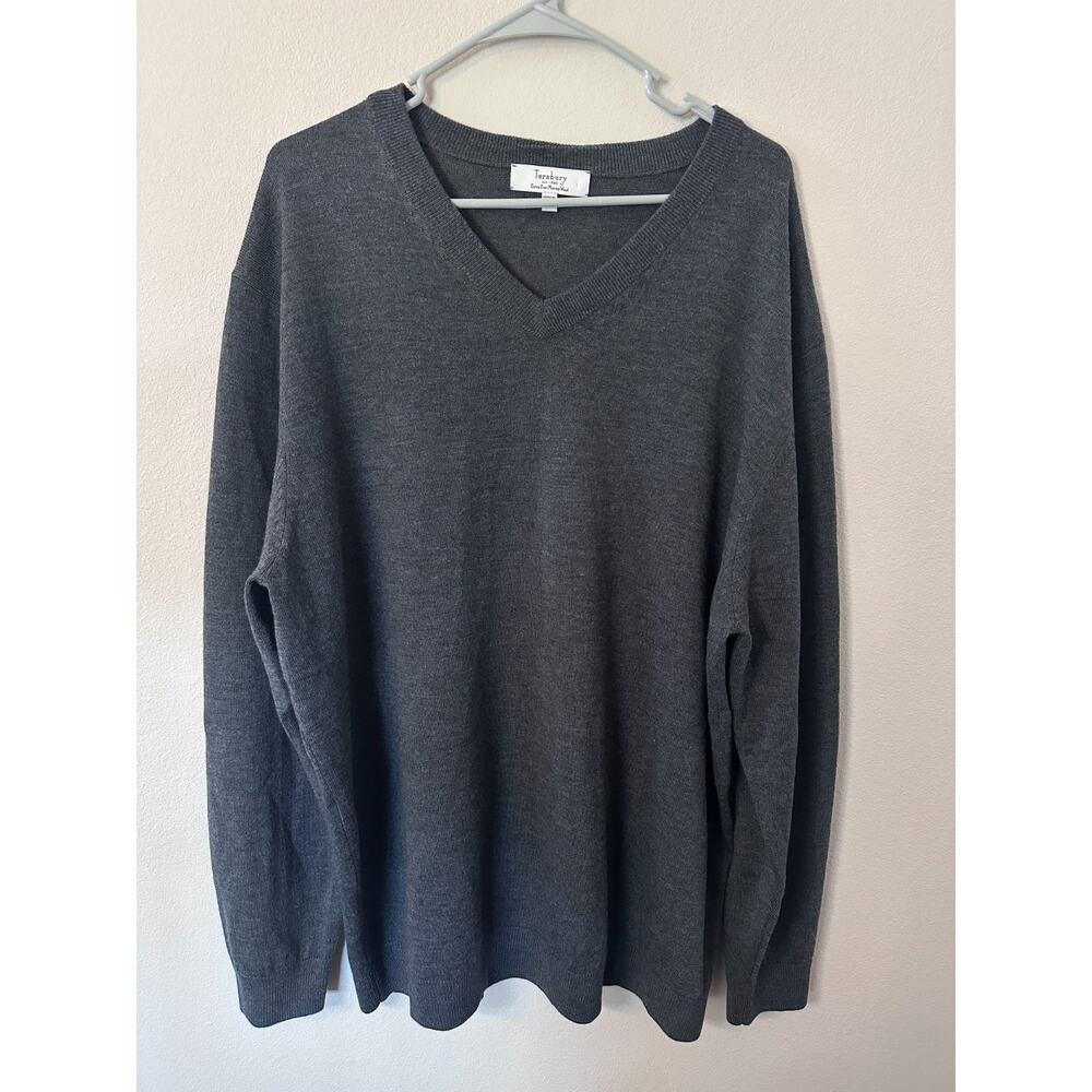 Turnbury mens size 2XT 100% Extra Fine Merino Wool V Neck Sweater Gray